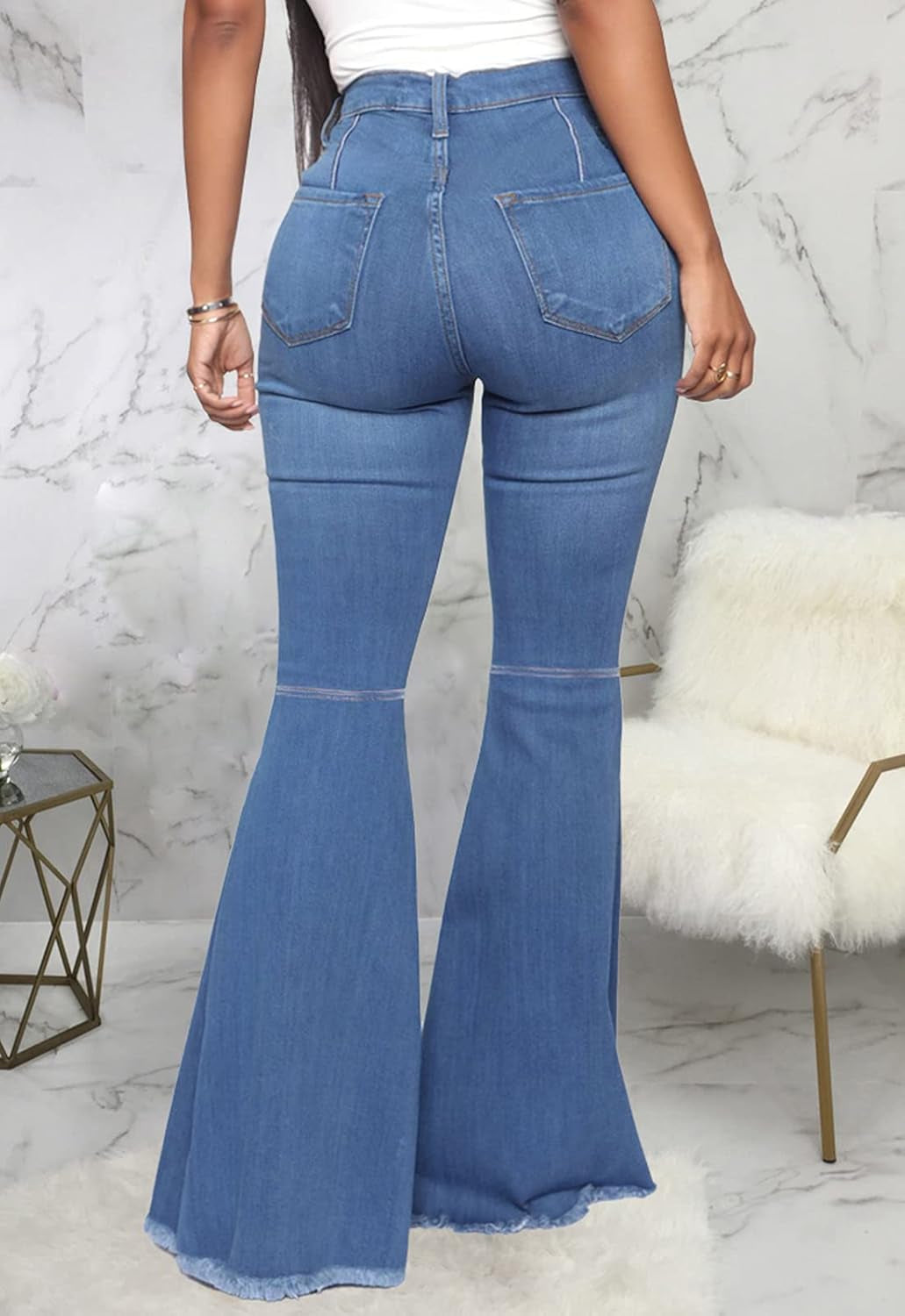 Women'S Flare Jeans Mid Rise Bell Bottom Denim Pants