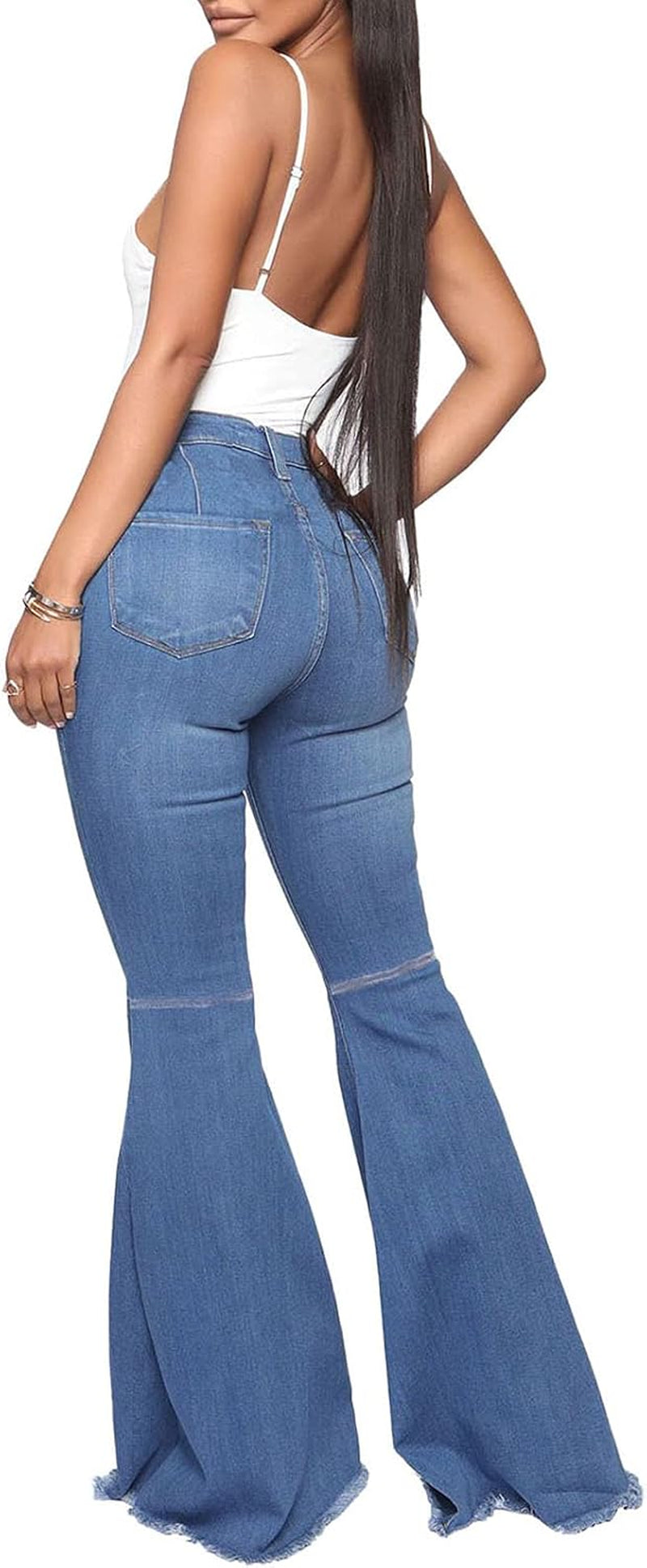 Women'S Flare Jeans Mid Rise Bell Bottom Denim Pants