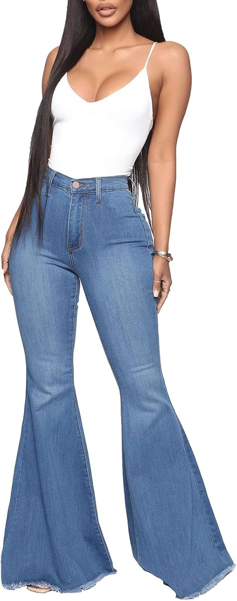 Women'S Flare Jeans Mid Rise Bell Bottom Denim Pants