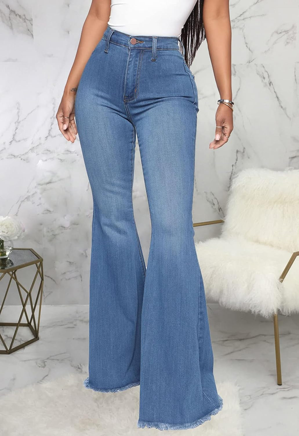 Women'S Flare Jeans Mid Rise Bell Bottom Denim Pants